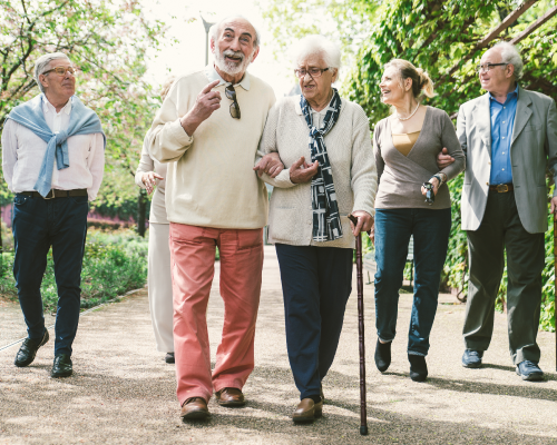 Group of Older Adults Walking Outdoors