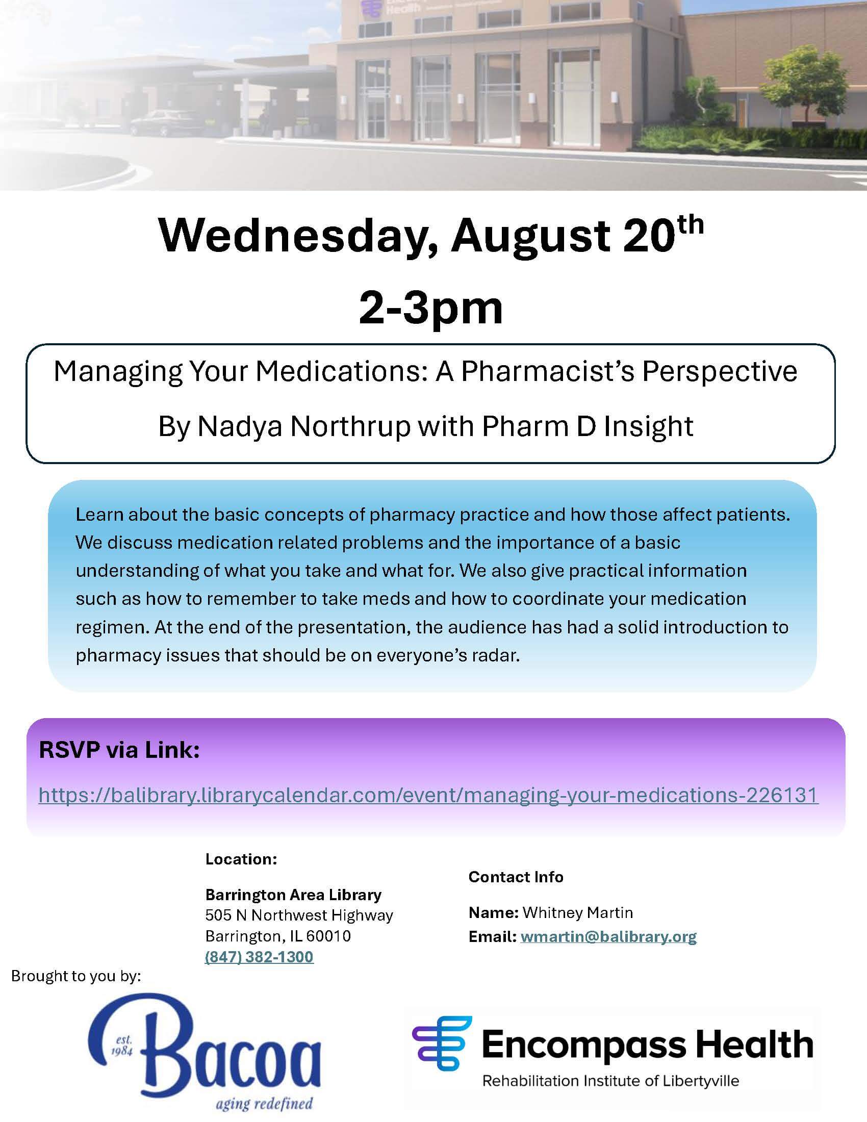Pharmacy-Inservice-8-20-25 Managing Your Medications: A Pharmacist's Perspective Flyer